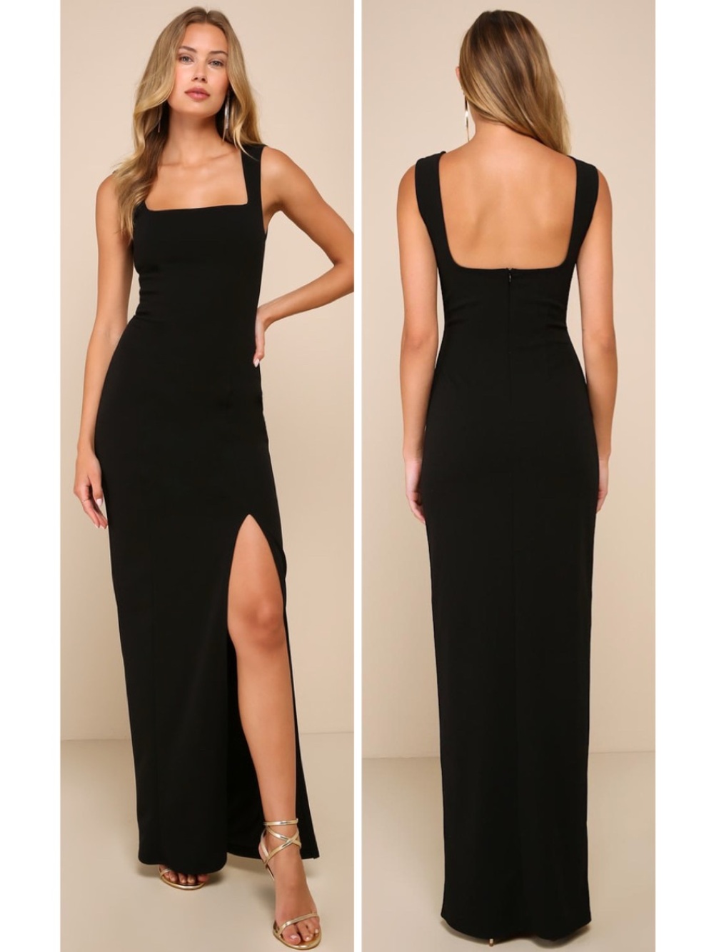 Lulus Inspiring Allure Black Square Neck Column Maxi Dress Size Small NWT Formal